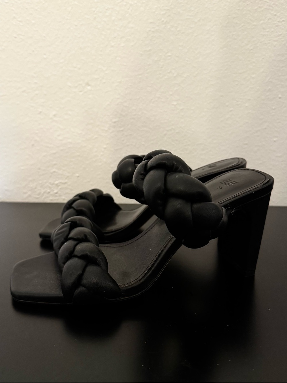 H&M Black Braided Double-Strap Slide Heels